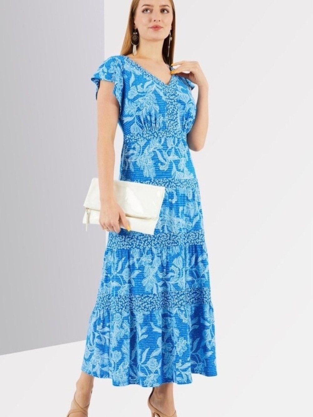 Polo by Ralph Lauren Blue Floral V-Neck Maxi Dress